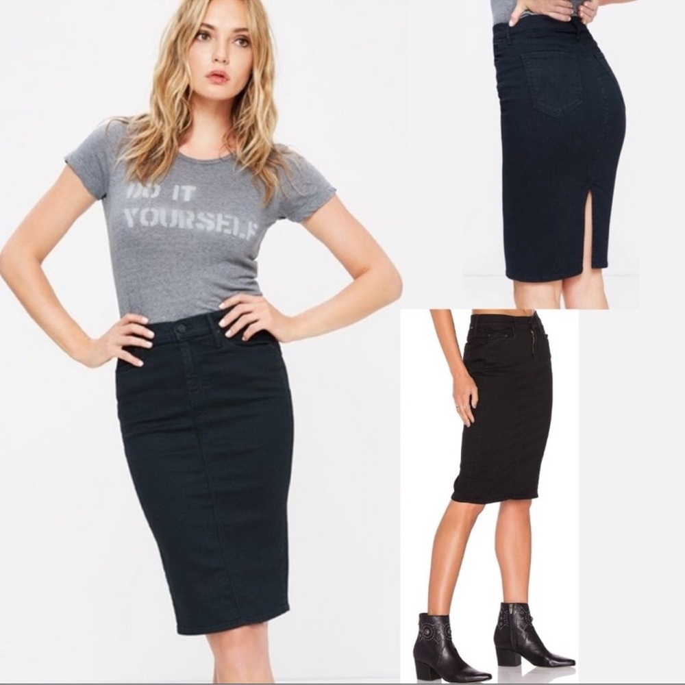 MOTHER The Peg Slit Black Pencil Skirt “Not Guilty” In Denim 🖤